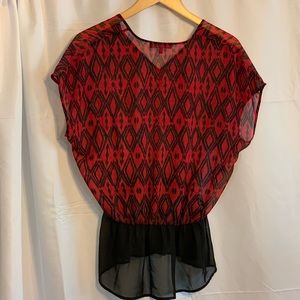 Red & black sheer blouse